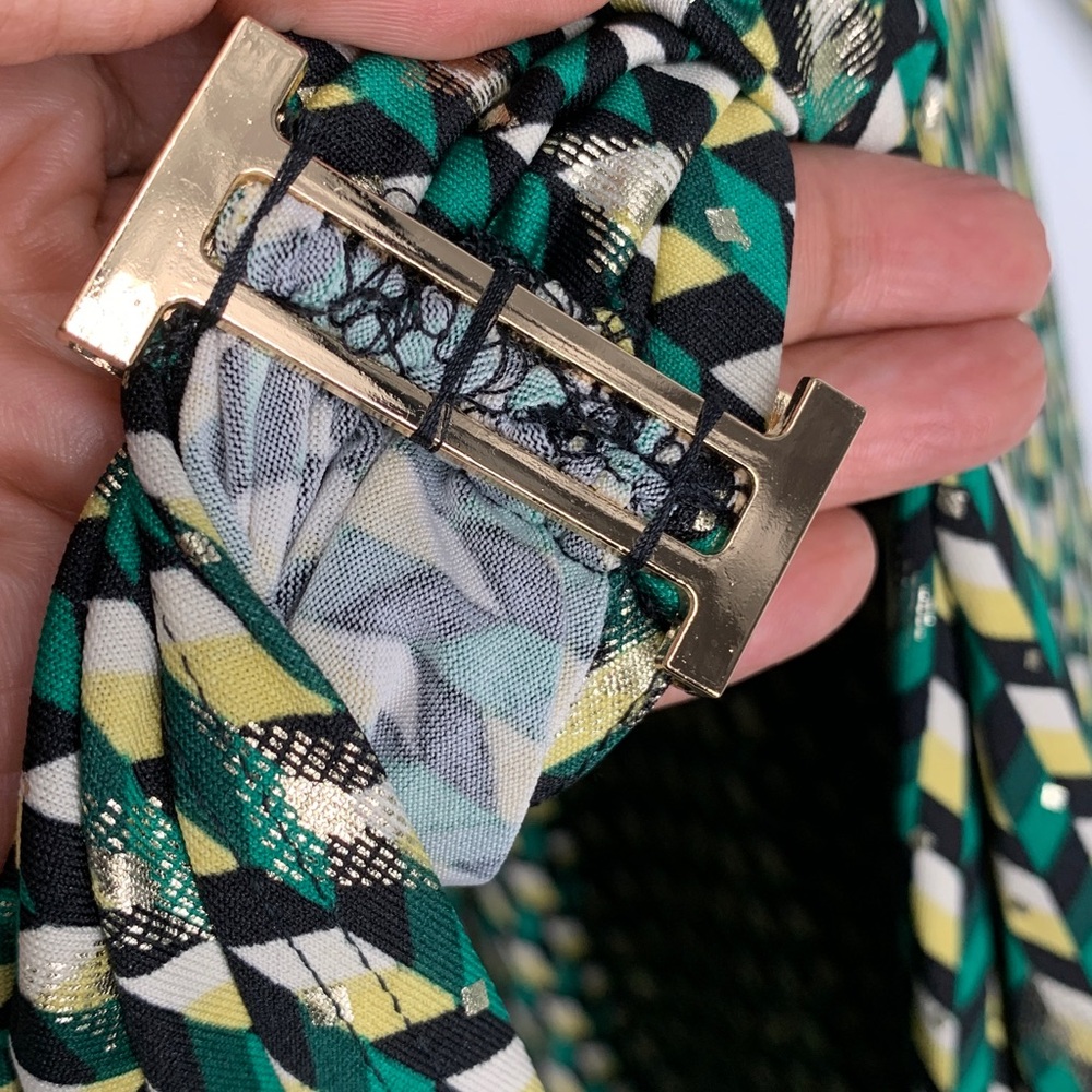 Sz 20W iconic Green and Cream Patterned Wrap Dress used - Picture 8 of 15